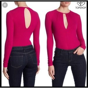 Topshop Bodysuit Pink long sleeve cut out keyhole